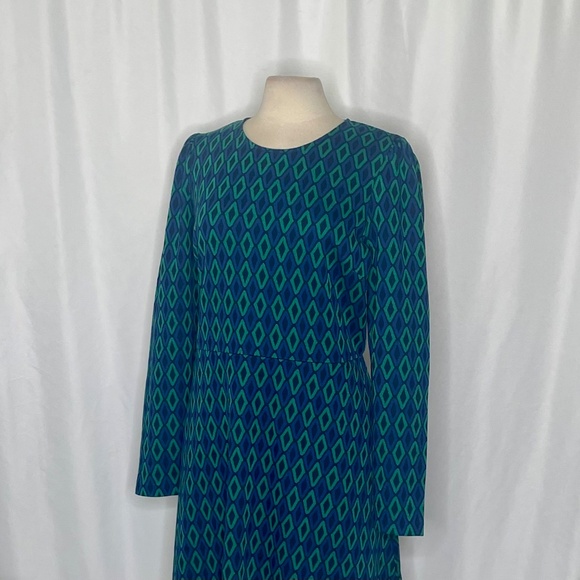 BODEN Jacquard Knit Atlantic Azure Diamond Print Dress Puff Sleeves Size 16 18 - Picture 9 of 16